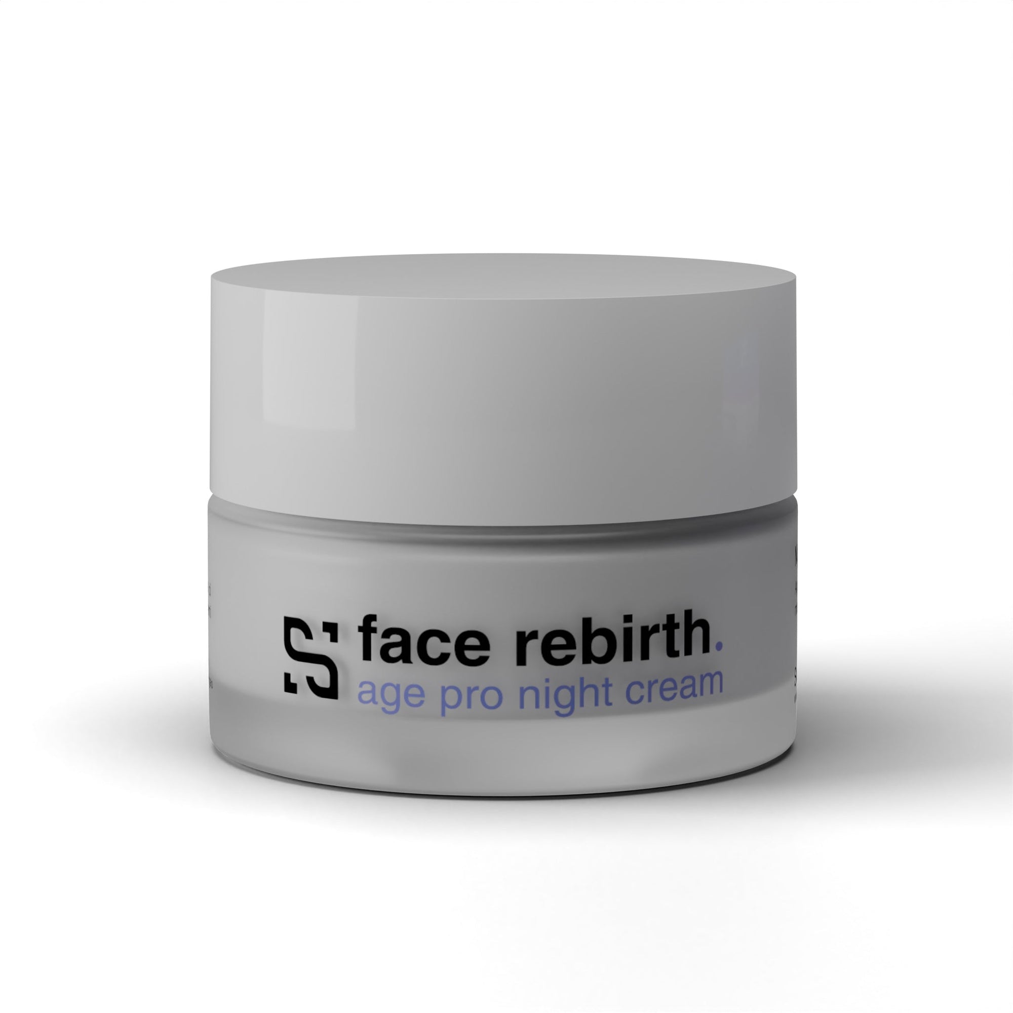 Barattolo frontale di Face Rebirth Age Pro Night Cream Sensitiva con Cannabidiolo, burro di karité e coenzima Q10, 50ml